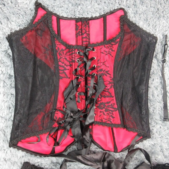 Adore Me Corset Bustier Set Womens 1X Black Lace Satin Garter Thong Lingerie NWT - Picture 2 of 16